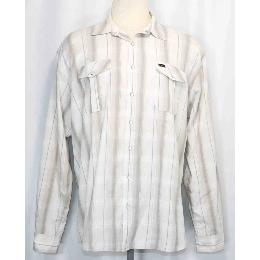 Howler Brothers Gray Beige Plaid Pearl Snap Western Vented Shirt Mens Size XXL